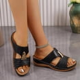thumbnail image 4 of Fashion Plus Size Wedge Sandales for Womens Slip-On Casual Spring Versatile Beach Wedge Solid Color Peep-Toe Open-Toe Slippers, 4 of 9