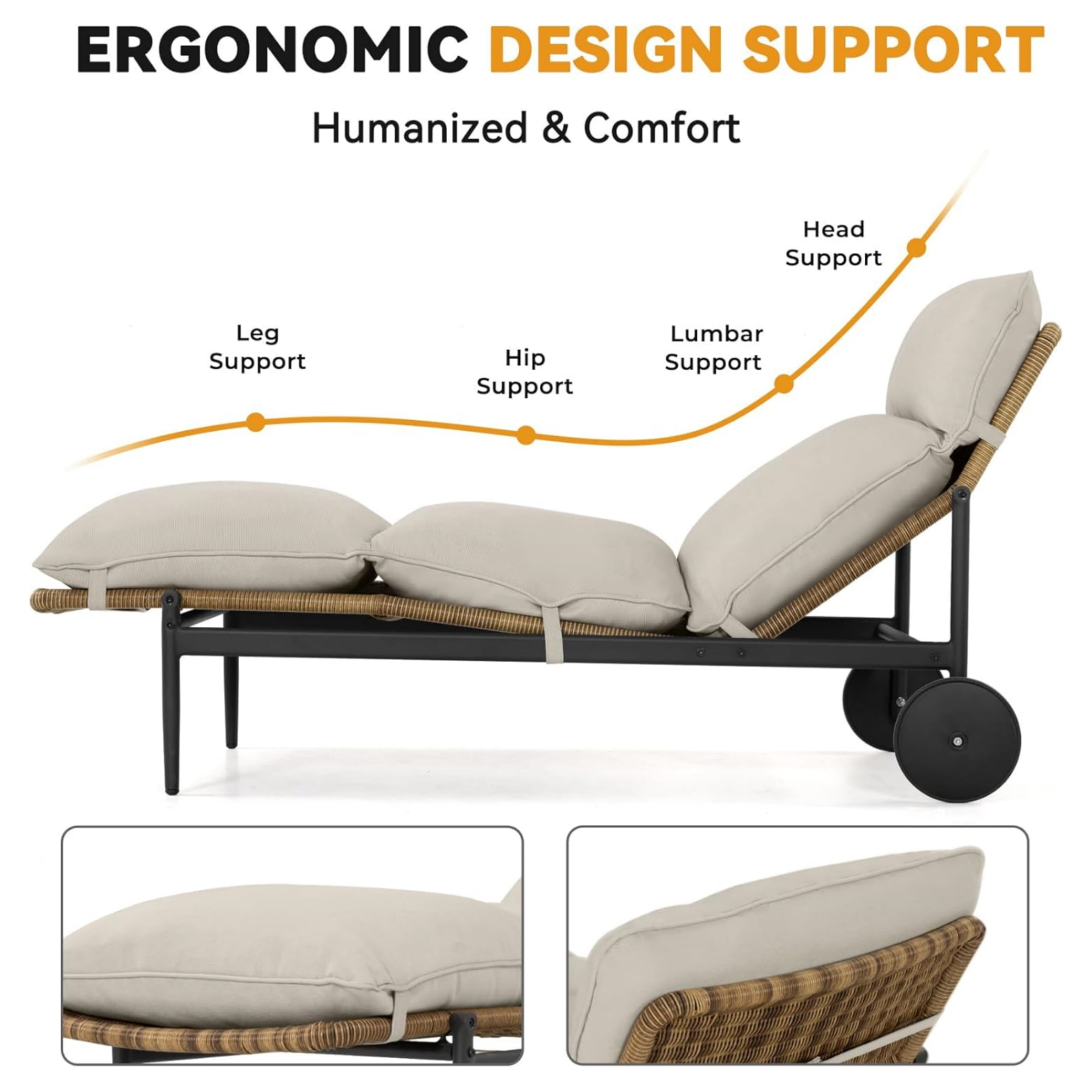 T-Chill Outdoor Living Wicker Chaise Lounge Chair with Aluminum Frame, Set of 1,Beige