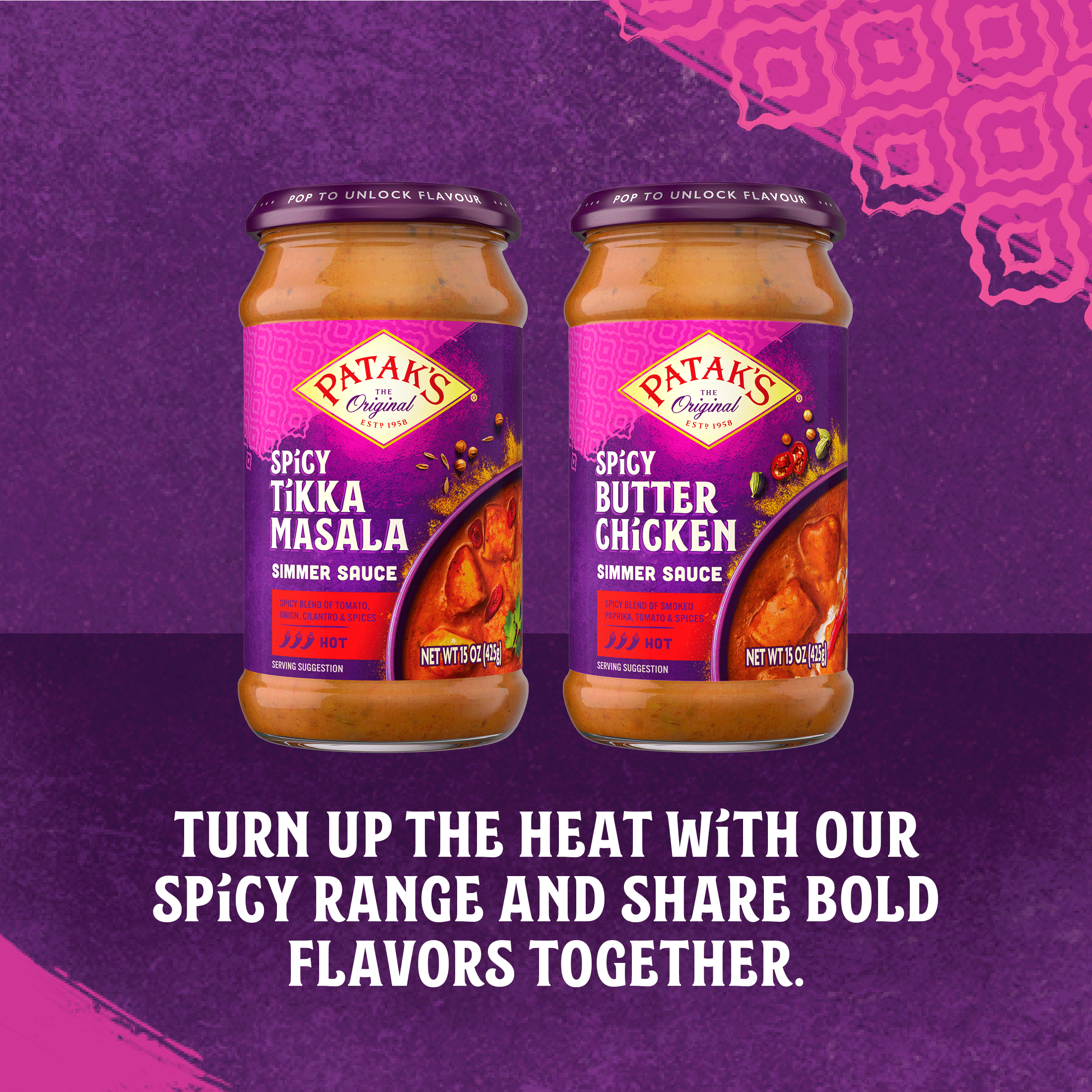(3 pack) Patak's Spicy Butter Chicken Simmer Sauce, 15 oz