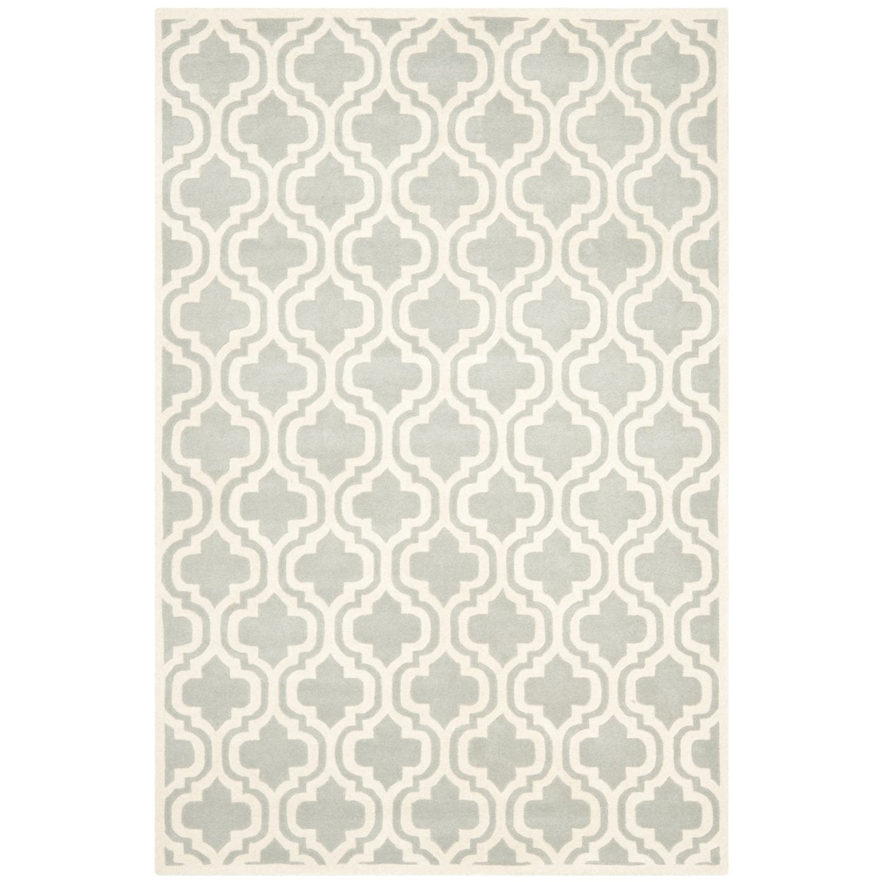 SAFAVIEH Chatham Henry Geometric Quatrefoil Wool Area Rug, Grey/Ivory, 4' x 4' Round