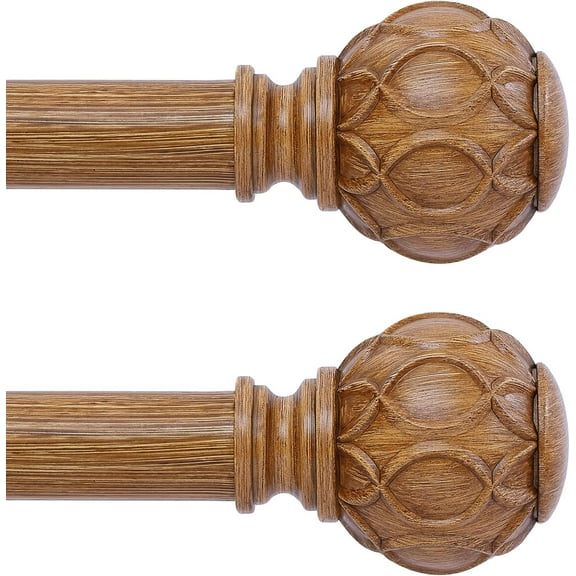 2 Pack Wood Curtain Rods for Windows 48 to 84 Inch(4-7ft),1 Inch Adjustable Curtain Rod,Heavy Duty Curtain Rods,Wooden Netted Texture Drapery Rods,Single Window Curtain Rod 36-88",Brown Wood