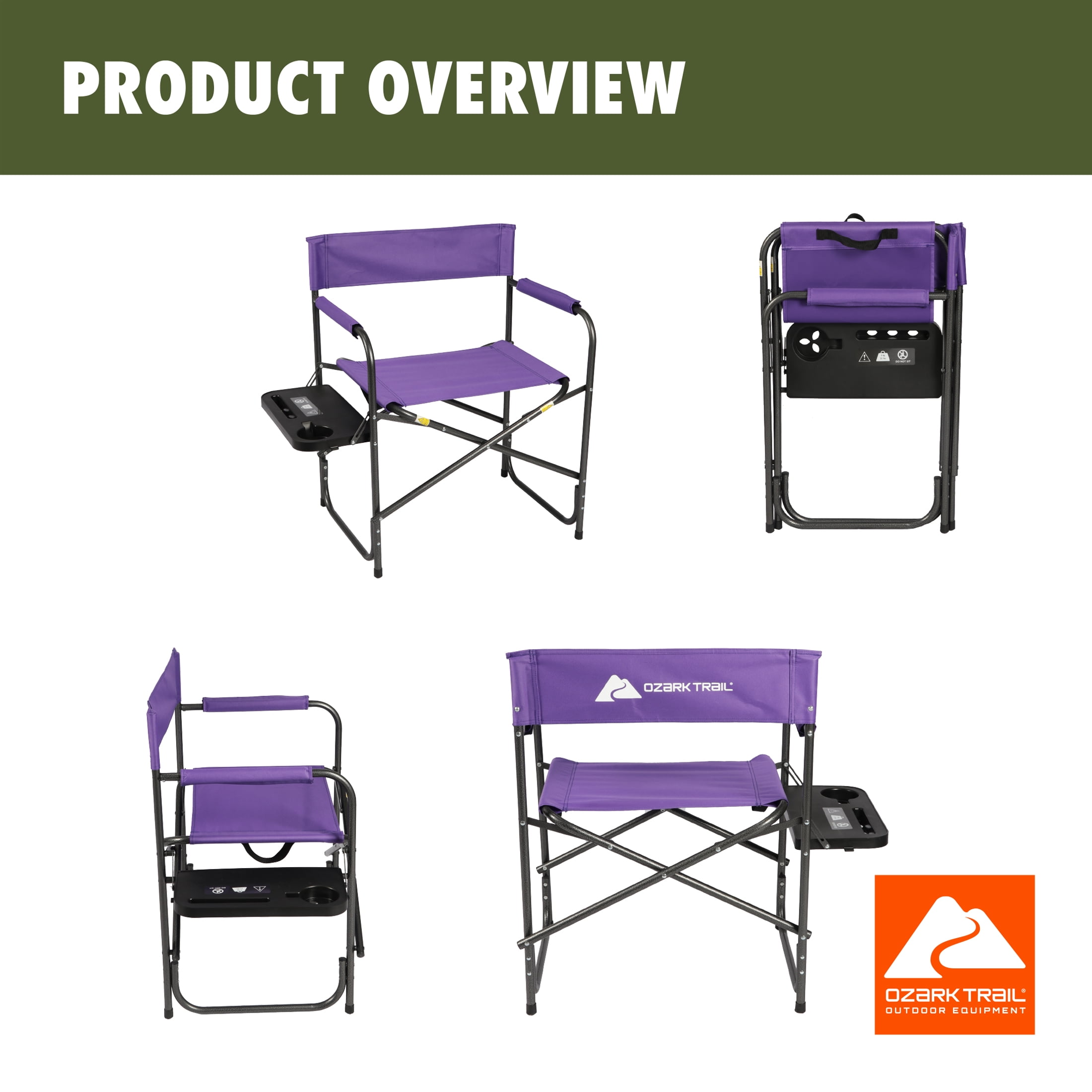 Ozark Trail Director Chair with Side Table, Purple