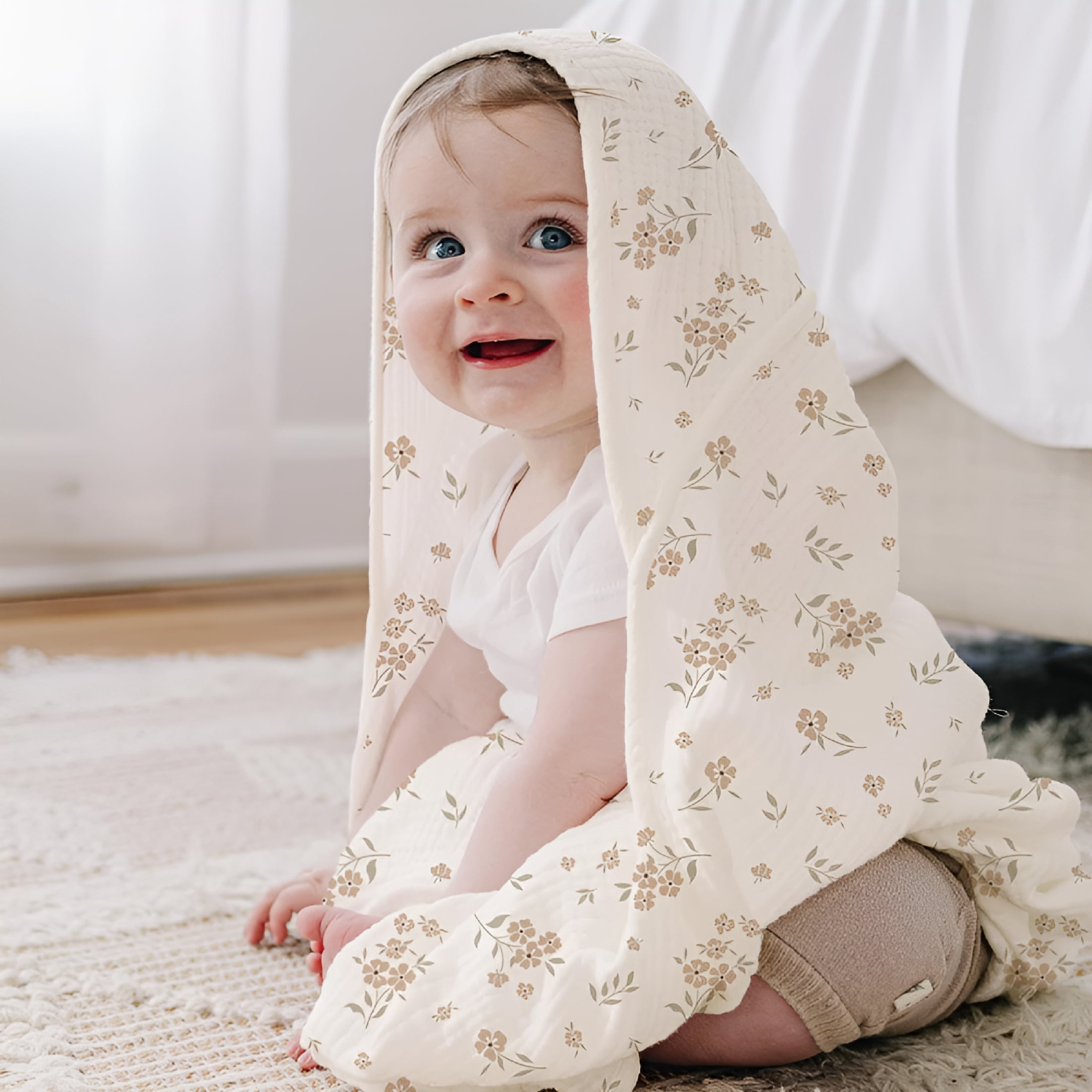 AUQ 2026 New Hooded Baby Towels for Newborn 2 Pack 100% Muslin Organic Cotton Baby Bath Towel with Hood for Babies,Infant,Toddler&Kids,32X32Inch,Soft&Absorbent Newborn Essential,Beige&Coffee