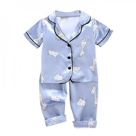 

New Summer Baby Clothes Kids Girls Boys Pajamas Giraffe Sleepwear 2PCS Short Sleeve Blouse Tops+Night Pants Set A XS