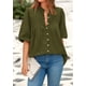 thumbnail image 3 of Blusas PRETTYGARDEN para mujer, verano 2025, mangas cortas, holgadas, con botones, con cuello en V, plisadas, informales, con cuello en V (verde militar, XL), 3 of 8
