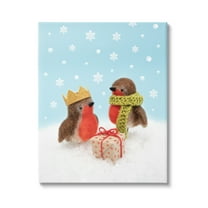 Stupell Industries Birds Gift Giving Christmas Snow Holiday Photography Gallery Wrapped Canvas Print Wall Art
