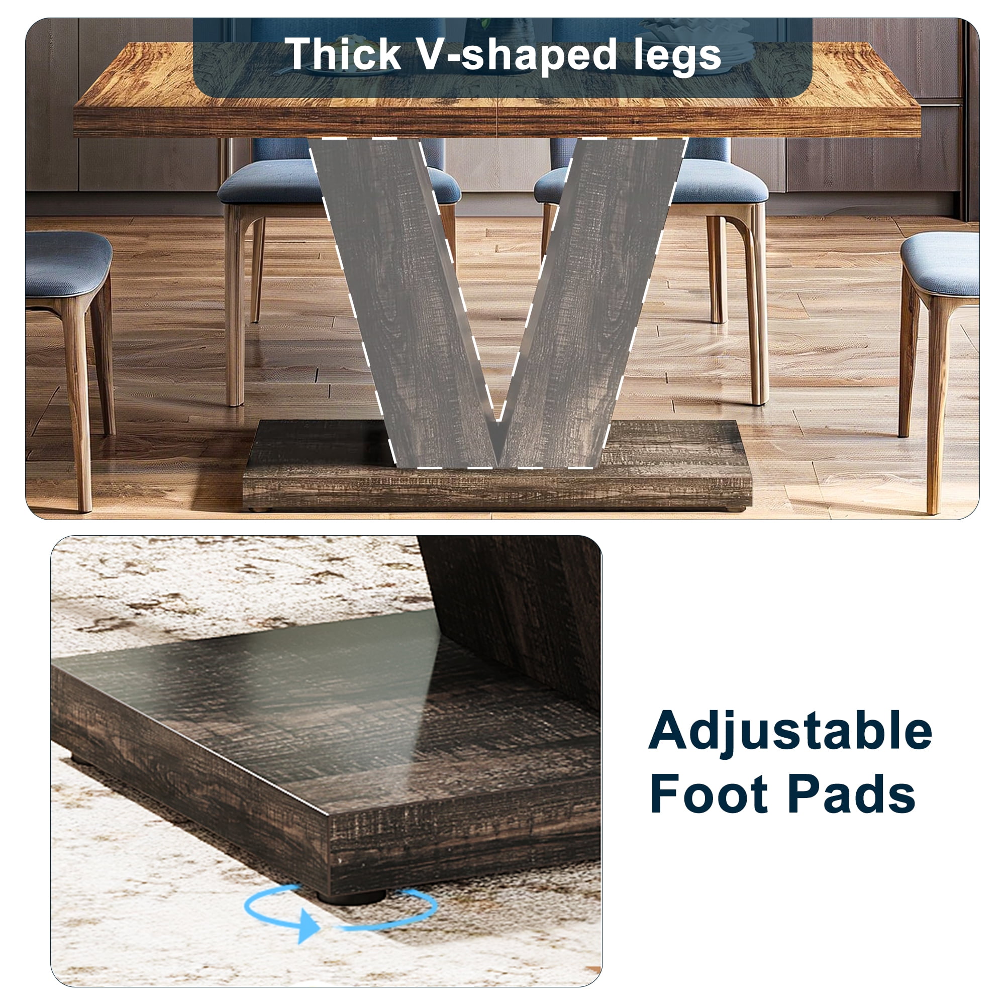 Demi Bonn 47" Farmhouse Dining Table, Wood Rectangular Kitchen Table with Duty Pedestal for Dining Room, Home Office, Living Room Furniture, Brown & Black