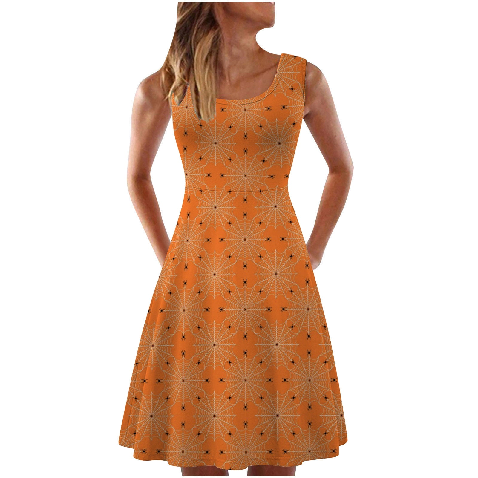 Halloween Dresses Women Sleeveless Dress Strapy U Type Cute Graphic