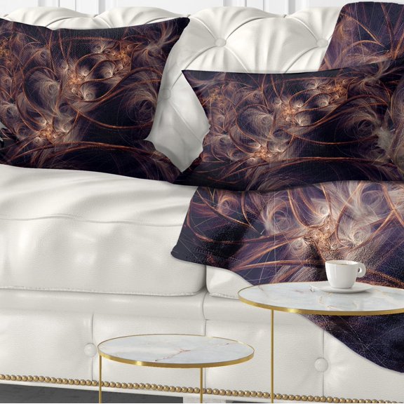 Designart Dark Golden Digital Art Fractal Flower - Floral Throw Pillow - 12x20