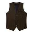thumbnail image 5 of biudgviw Men's Suit Vest Tweed V Neck Waistcoat Business Formal Button Sleeveless Jacket for Wedding Party with Pockets, 5 of 6