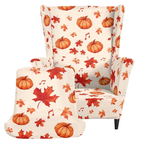 Pzuqiu Autumn Falling Leaves Wingback Chair Slipcover with Soft, 2 Piece Wingback Armchair Cover with Smooth Easy Install Wing Chair Slipcovers for Pet Kids