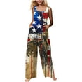 thumbnail image 3 of JURANMO Rompers for Women American Flag Print Bib Overalls Loose Wide Leg Linen Onesie Pants 2025 Summer Jumpsuits with Pockets Blue S Vacation Sale, 3 of 9