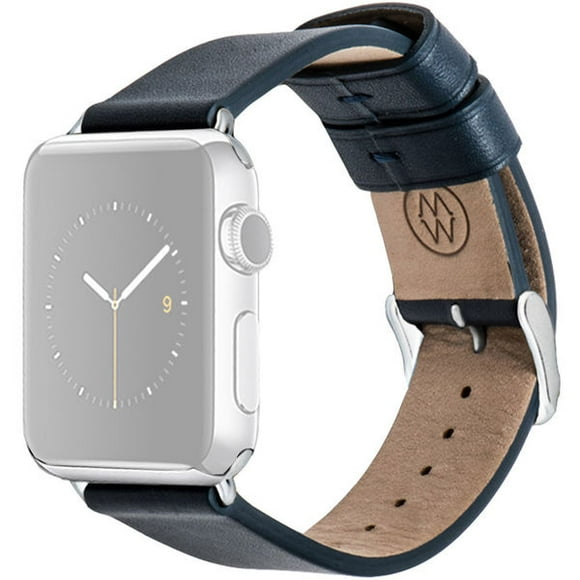 Monowear Blue Leather Band + Silver Adapter 38MM