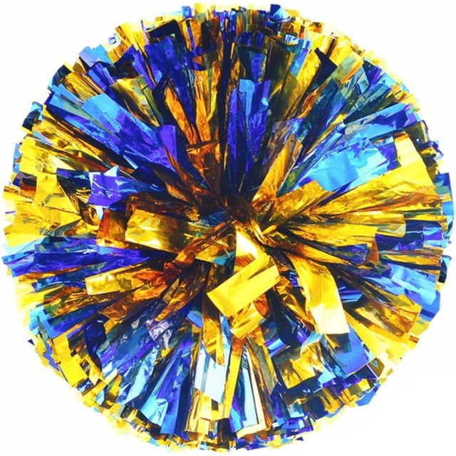 Nvzi 2 pompones metálicos de animadora para equipos de fútbol, baloncesto, bailes deportivos, fiestas, niños y adultos, de plástico, para disfraz de animadora (azul y dorado).