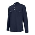 thumbnail image 4 of DDAPJ pyju Mens Cargo Work Shirt Rolled Up Long Sleeve Band Collar T-Shirt Lightweight Collarless Linen Shirts with 2 Pockets Dark Blue XL, 4 of 7
