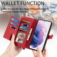 thumbnail image 2 of Compatible for Samsung Galaxy S24 Plus Wallet Case for Women Girls with Card Holder - Retro Embossed Flower Zipper Wallet PU Leather Flip Cover with Detachable Wrist Hand Strap, Red, 2 of 9