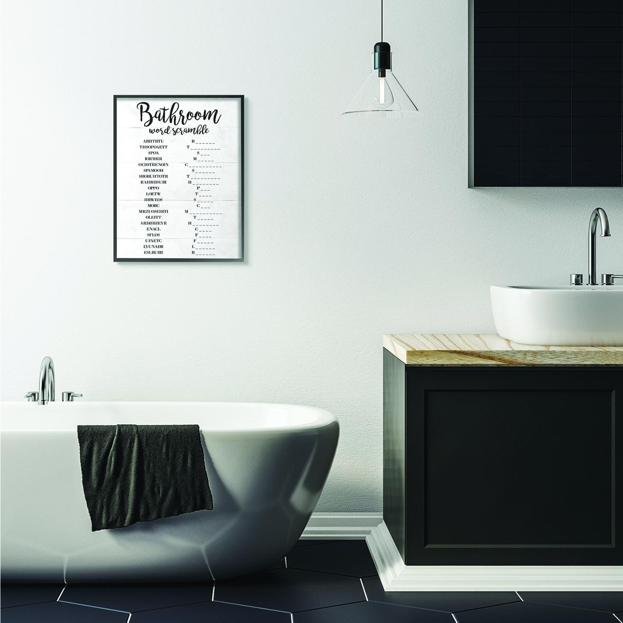 Stupell Industries Bathroom Word Scramble White And Black Word Design Framed Wall Art by Daphne Polselli