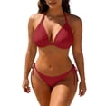 thumbnail image 2 of Two Piece Triangle Bikini Sets for Women String Bathing Suit Halter Top with Side Tie Bikini Bottom Wine 2XL, 2 of 5