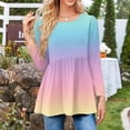 thumbnail image 4 of WTOBBY Women's Gradient Color Long Sleeve Tunic Top, Casual Fashion Shirt with Belted Design, Fall Layering Blouse, Flowy Comfort Fit Style,Light Blue XL, 4 of 4