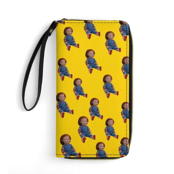 Chucky Leather Wallet with Wristlet Credit Card Holder Zipper Clutch Stylish Purse for Women Men