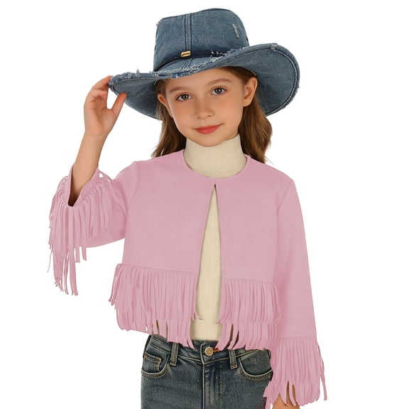 Gaexia Fringe Jacket for Girls Modern Playwear Cozy Outerwear Western Design Casual Lightweight Fringe Jacket