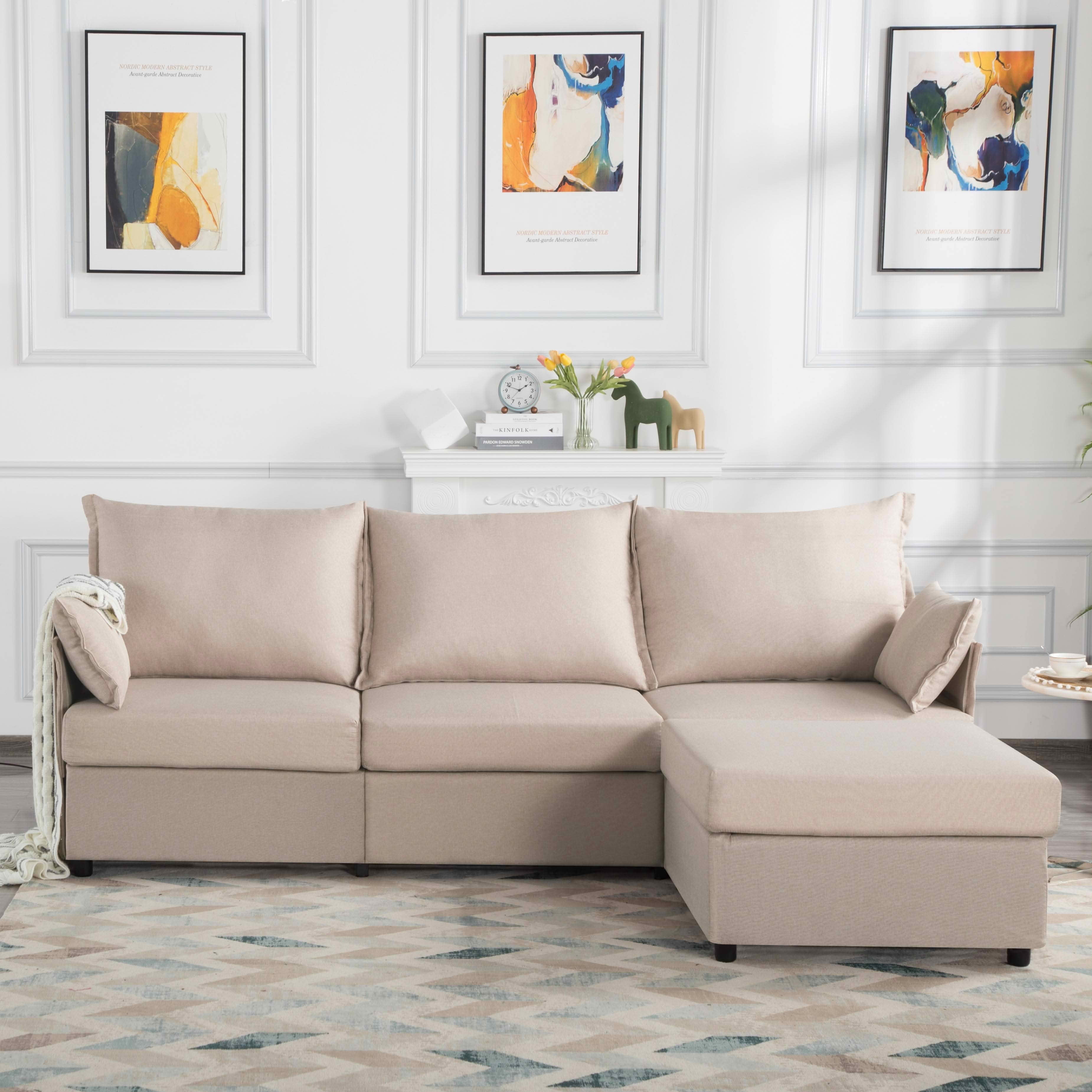 MAYEERTY 93.7" Modular Sofa with Ottoman - Removable Washable Covers, 3 Colors, 2 Arm Pillows