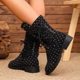 thumbnail image 2 of Willtoo Womens Polka Dot Lace Up Mid Calf Combat Boots, Back Zipper Round Toe Chunky Block Heel Boots, Non Slip Lug Sole Fashion Winter Boots, 2 of 6