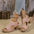 thumbnail image 6 of HOSHOSE Women's Mid Heel Sandals Lightweight Breathable Hollow PU Strap Summer Dress Shoes Wide Width, 6 of 7