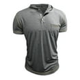 thumbnail image 3 of Fashion YLSDY Men's Stitching Casual Henley Shirts Classic Button Short Sleeve Hoodie T-Shirt Summer Basic Lightweight Tees Tops Gray L, 3 of 6