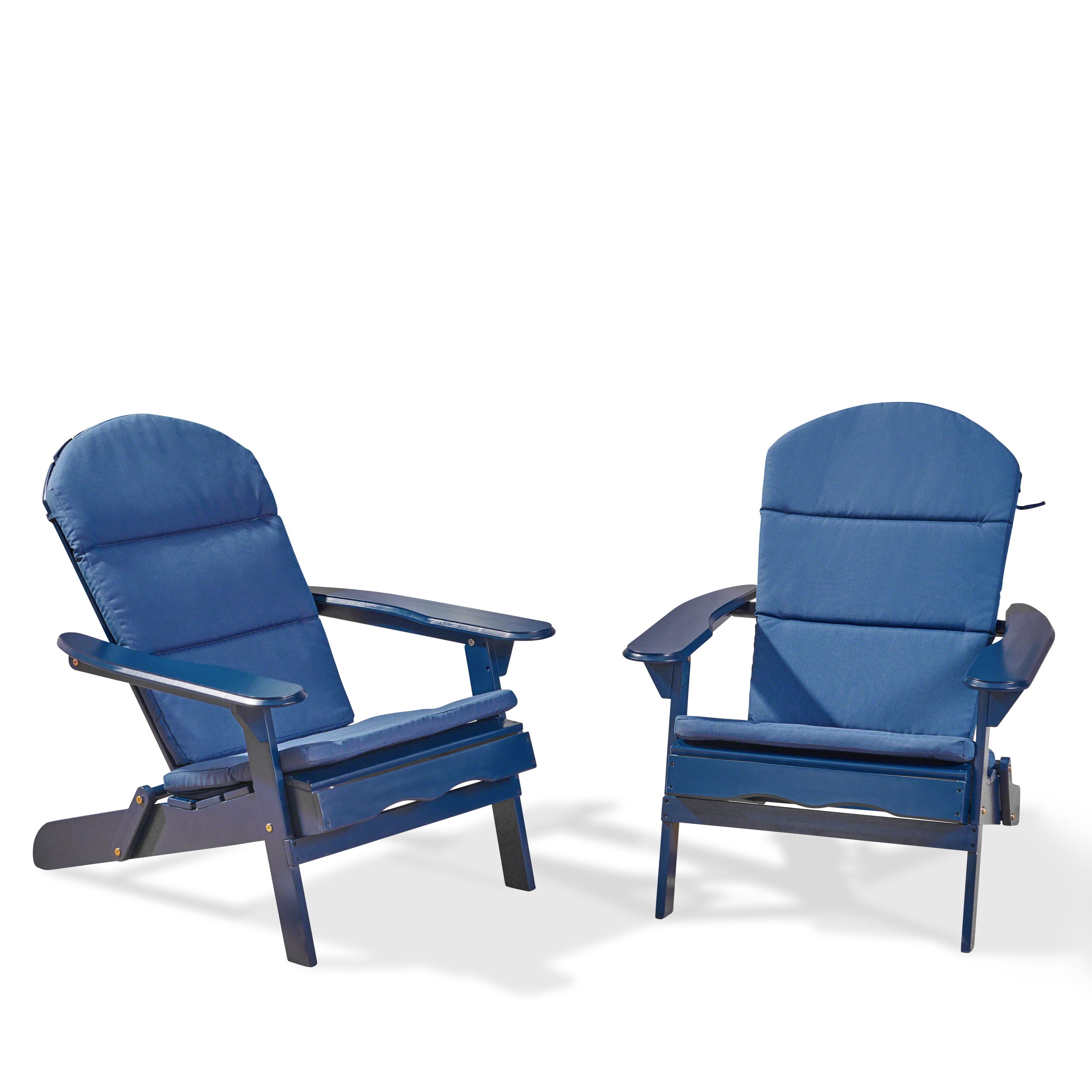Ariel Outdoor Acacia Wood Folding Adirondack Chairs with Cushions (Set of 2), Navy Blue