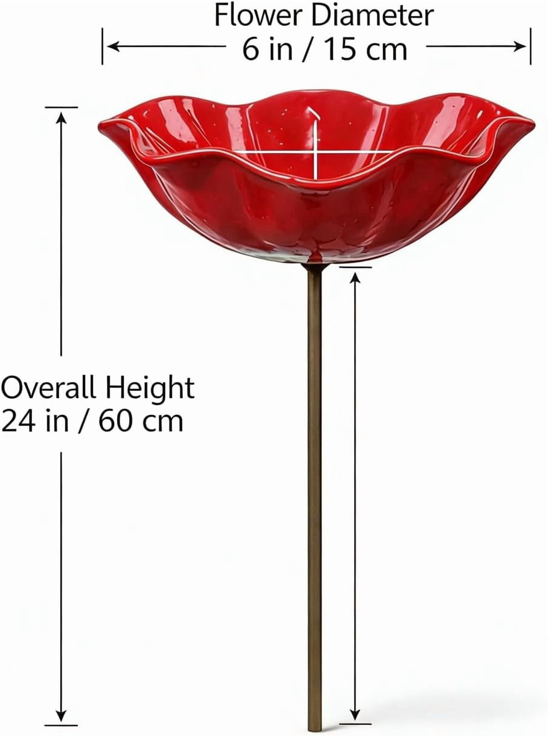 Handmade Metal Flower Garden Stake with Bee Bath & Bird Water Bowl – Decorative Outdoor Yard Art, Butterfly & Pollinator Watering Station, Weather-Resistant Garden Decor Gift(2pcs)