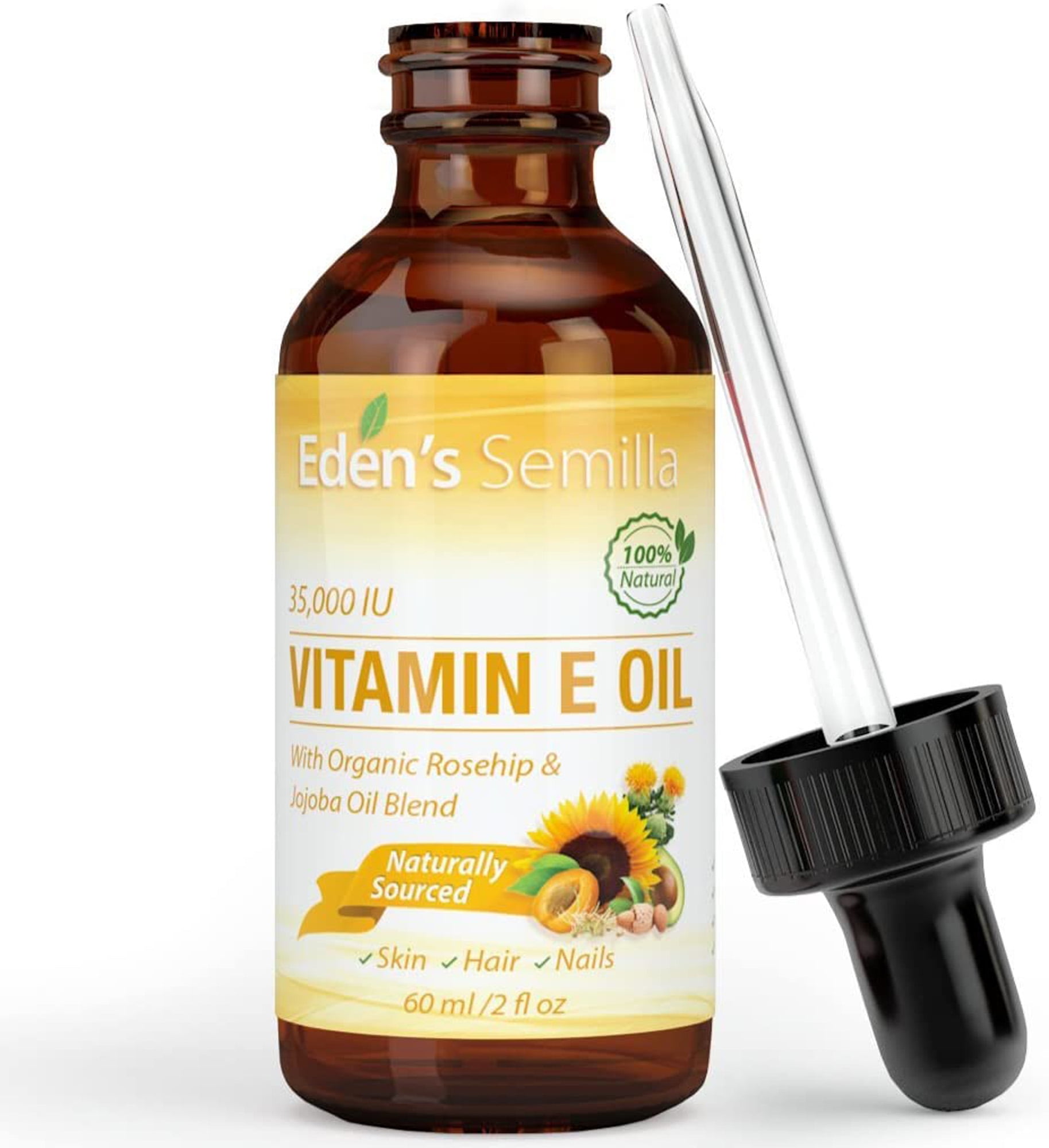 100% Plant Extract Vitamin E Oil 35,000 IU + Organic Rosehip & Jojoba