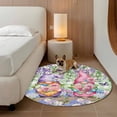 thumbnail image 2 of Blue Purple Gnomes Round Area Rug 8Ft Washable Large Circle Rugs for Living Room Dorm, Spring Hydrangea Flower Leaf Green Plaid Non-Slip Carpet Floor Mats Indoor Outdoor Carpet Runner Home Decor, 2 of 8
