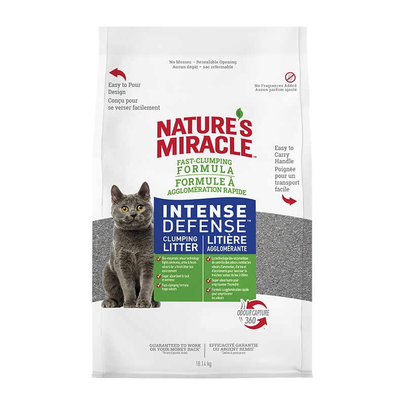 Nature’s Miracle Intense Defense Odor Control Litter, 40 Pounds, Odor Control, Fast-Clumping Litter For Multi-Cat Households