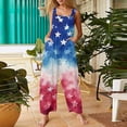 thumbnail image 2 of JULMCOMO American Flag Jumpsuits for Women Independence Day Cotton Wide Leg Patriotic Rompers Red White Blue Sleeveless 4th of July Outfits with Pockets Dark Blue XL, 2 of 6
