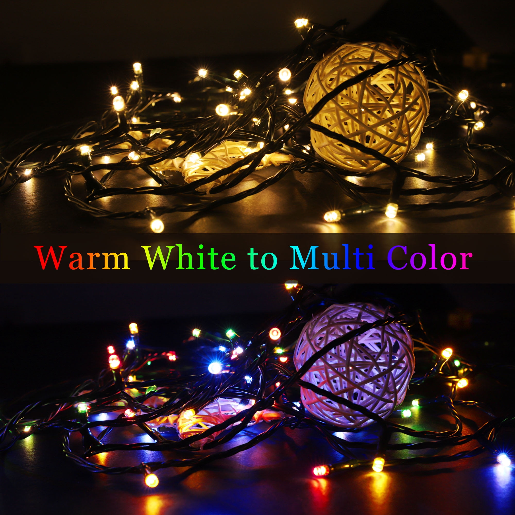 LED Christmas String Lights, 108FT 300 LEDs, Timer Function, Color Changing, Warm White & Multicolor for Halloween Xmas Tree Home Patry