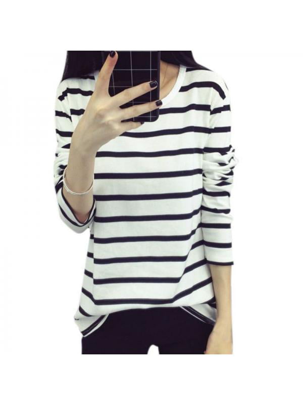 black and white striped tee women's