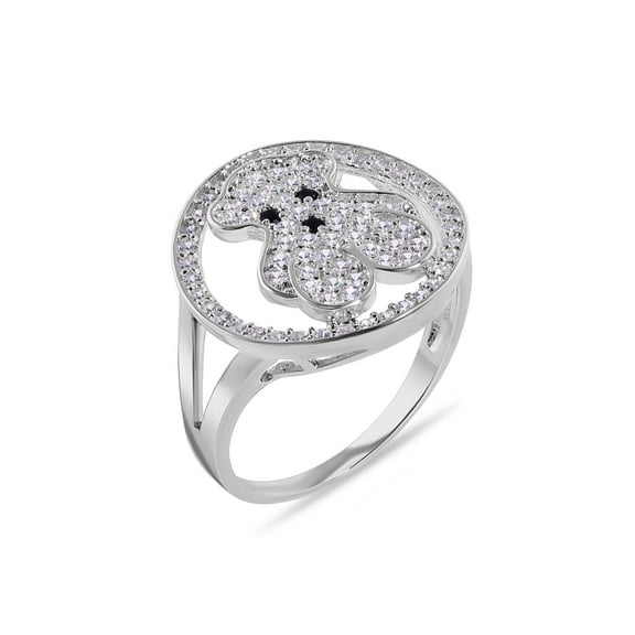 Rhodium Plated 925 Sterling Silver Teddy Bear Clear CZ Studded Ring White Jewelry Female Size 9