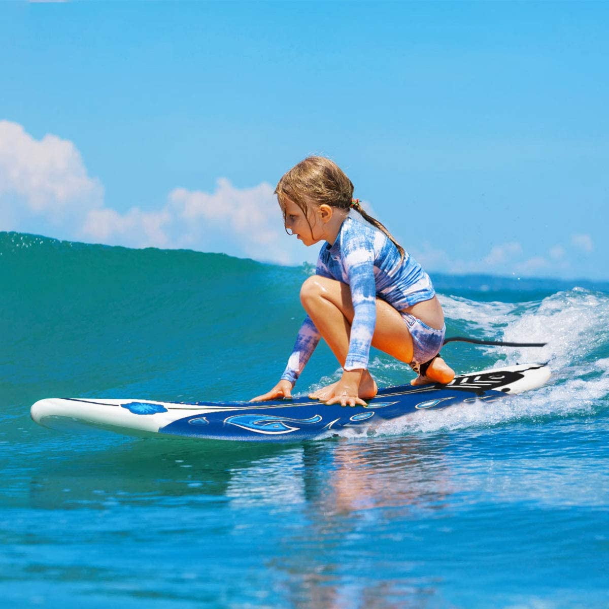 6' Surfboard, Surfing Board with 3 Removable Fins, Safety Leash, EPS Core & EPE Deck, Lightweight Surf Board for Teenagers, Adults, Beginners