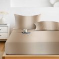 thumbnail image 6 of Full Size Fitted Sheet Set - Khaki Ombre 3 Piece Bedding Sets 16" Deep Pocket Fitted Sheet with 2 Pillowcases Farmhouse Beige Gradient Modern Art Brushed Microfiber Hotel Luxury Bed Sheets, 6 of 9
