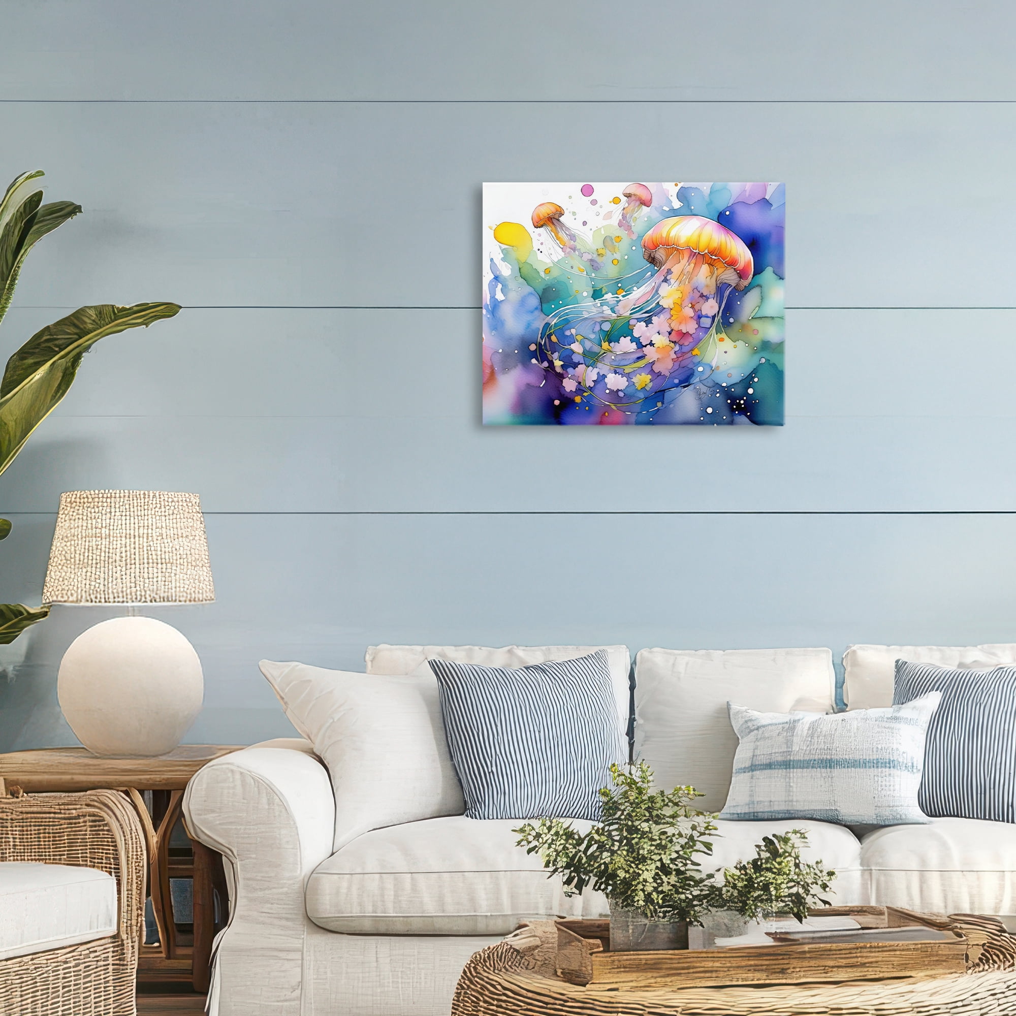 Stupell Industries Neon Jellyfish Underwater Canvas Wall Art, design by Shelly Craig