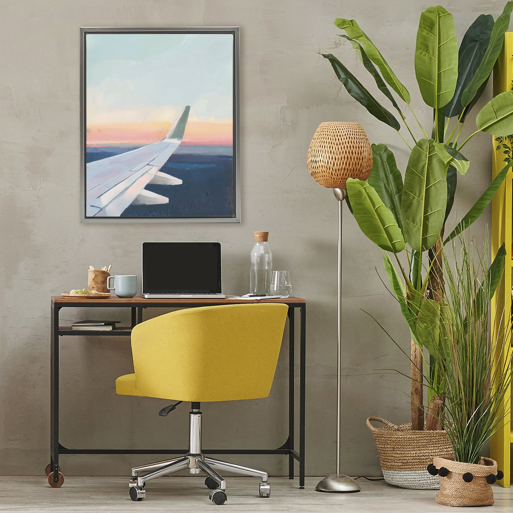 Stupell Industries Airplane Wing Sunset Gray Framed Floater Canvas Wall Art, design by The Prints Vibe