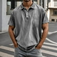 thumbnail image 2 of MIXUE Polo Shirts For Men Summer Solid Color Lapel Button Down Short Sleeve Loose Fit Casual Vintage Activewear,Gray,L, 2 of 4