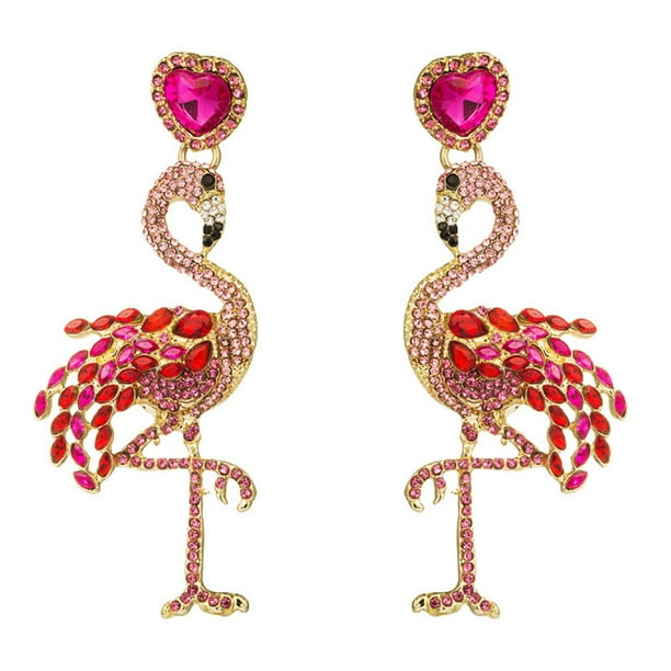 1 par de pendientes con forma de flamenco, elegantes accesorios para las orejas, joyería informal para fiestas, adornos para las orejas para mujeres (rojo)