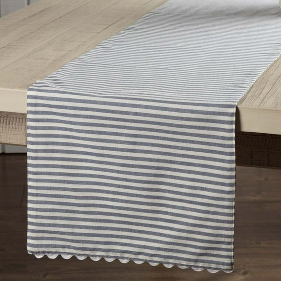 Piper Classics Farmhouse Ticking Stripe Blue Table Runner, 54" Long, 100% Cotton