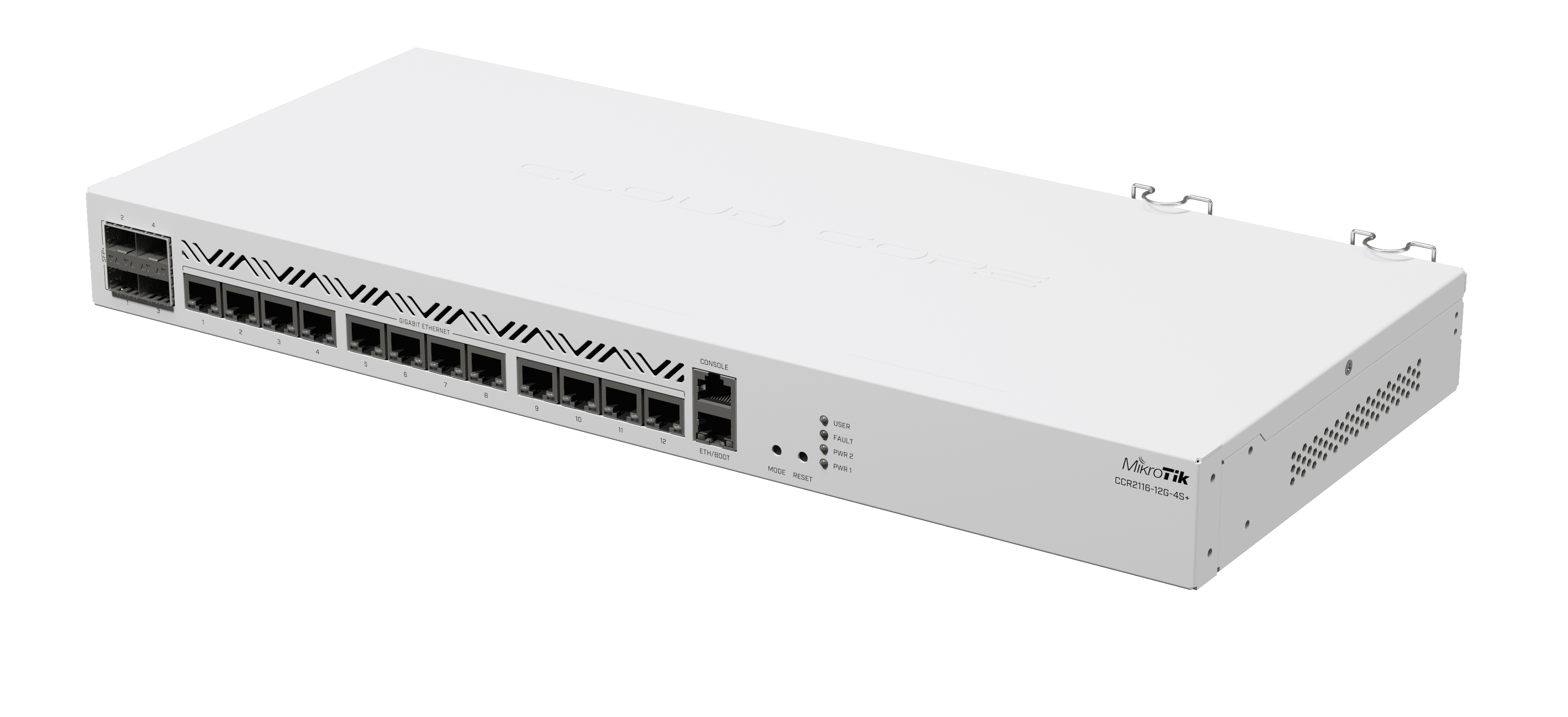 MikroTik CCR2116-12G-4S+ 16-Core ARM Router | 4x 10G SFP+ Ports | 12x Gigabit Ethernet | M.2 PCIe Slot | High-Performance Routing, Layer 3 Hardware Offloading, Dual Redundant Power Supply