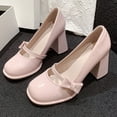thumbnail image 2 of Xfvqtps Womens Mary Jane Shoes Bow Vintage Square Toe Dress Shoes Chunky Mid Heel Oxford Shoes Slip on Pumps Pink, 2 of 9