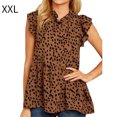 thumbnail image 1 of Camisa de mujer, cuello de muñeca, manga corta, top, estampado, camiseta casual, marrón, XXL kenally AP001622-10, 1 of 5