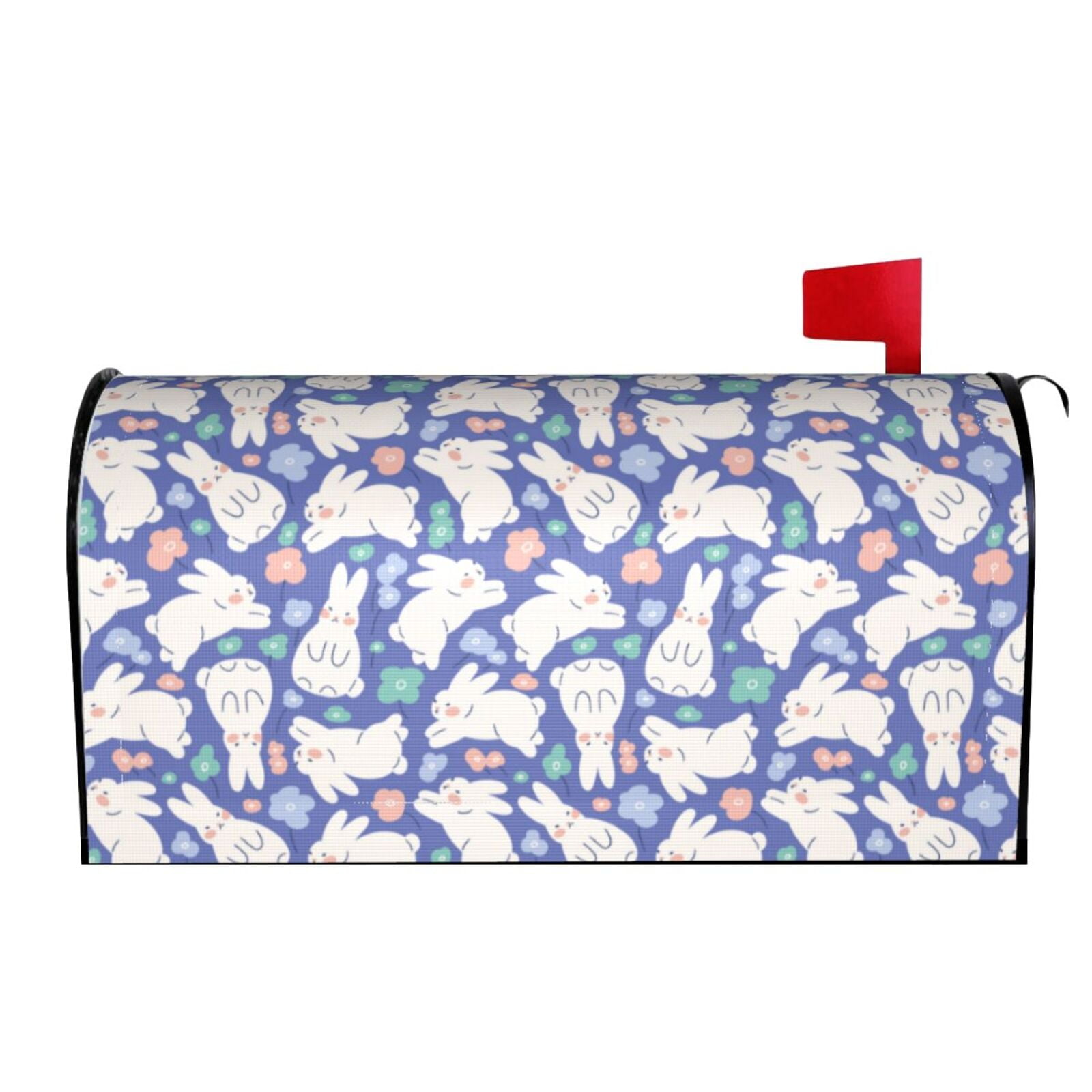 Xecao Cute White Rabbit for Mailbox Cover with Magnetic Strips, Waterproof and Sunscreen, Adds a Decorative Touch to Your Garden Yard.