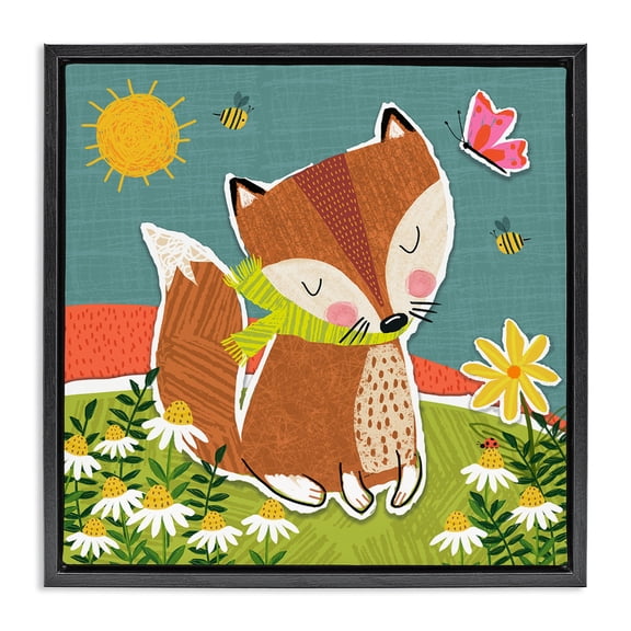 Stupell Industries Cottage Whimsical Nature Fox Black Floating Frame Canvas Art, 18 x 18, by Tina Finn